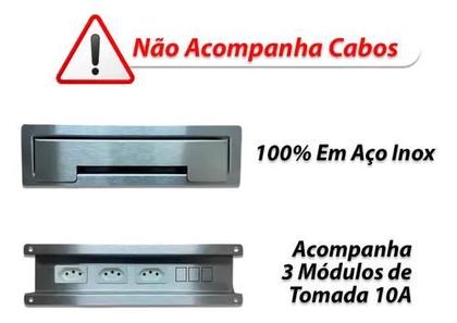 Imagem de Caixa de Tomada Retrátil Embutir 3 Tomadas 10A em Aço Inox Cozinha e Escritório