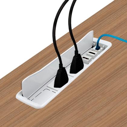 Imagem de Caixa de Tomada Slim Branca Para Embutir Em Mesa E Painel Com 3 Tomadas E 3 Conectores Cat5e Dutotec