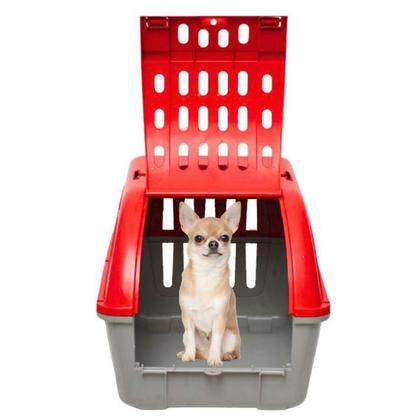 Imagem de Caixa de Transporte Cachorro Porte Pequeno Gato e Coelho Pet Viagem e Passeio - Vermelho