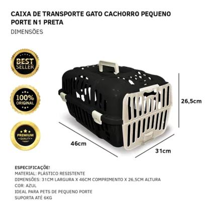 Imagem de Caixa de transporte furacãopet joy n1  preto, segurança e conforto para seu pet