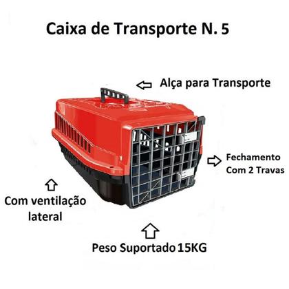 Imagem de Caixa de Transporte Grande N5 Cães e Gatos até 15kg Vermelho
