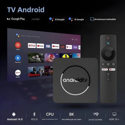 Imagem de Caixa De TV Inteligente Q10 Com 128G, Wi-Fi Duplo, Android 14, 8K HDR10+, Media Player E Assistente