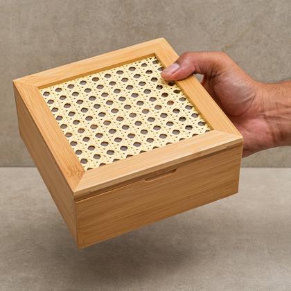 Imagem de Caixa Decorativa Palha Indiana e Bambu 4 Nichos