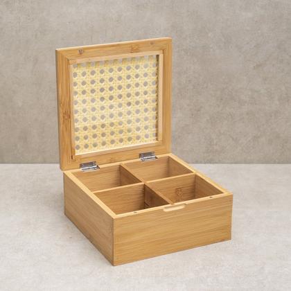 Imagem de Caixa Decorativa Palha Indiana e Bambu 4 Nichos