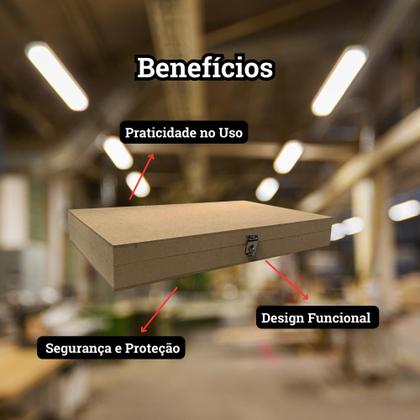 Imagem de Caixa Dobradiça Organizadora com Fecho Personalizado Kit 3 Unidades 36x21x5 Mdf Madeira
