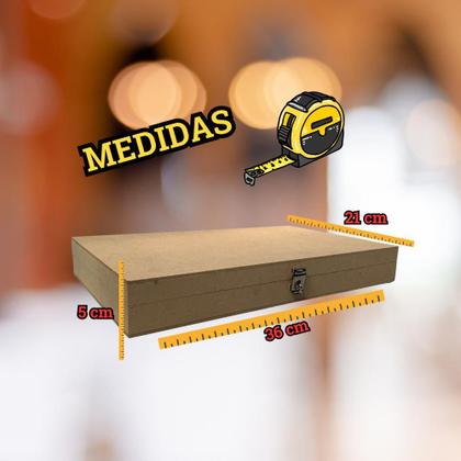 Imagem de Caixa Dobradiça Organizadora com Fecho Personalizado Kit 3 Unidades 36x21x5 Mdf Madeira