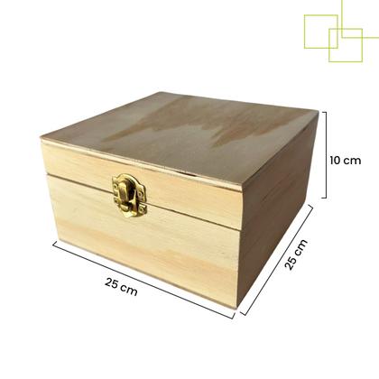 Imagem de Caixa em Pinus Natural com Fecho Box Cesta Surpresa Presente 25X25X10