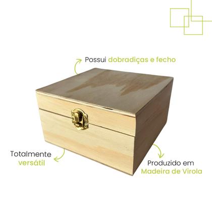 Imagem de Caixa em Pinus Natural com Fecho Box Cesta Surpresa Presente 25X25X10