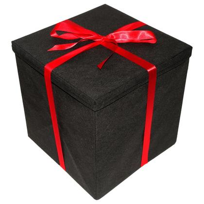 Imagem de Caixa Embalagem Premium para Presente Extra Grande Preta com Laço Vermelho de Cetim