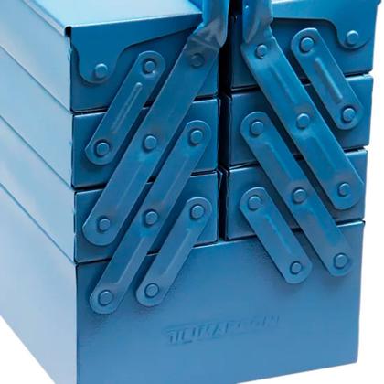 Imagem de Caixa Ferramentas Sanfonada 7 Gavetas Alças Fixas Fechamento para Cadeado Resistente Azul Marcon