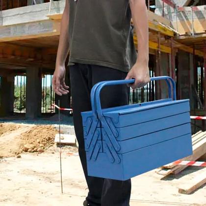 Imagem de Caixa Ferramentas Sanfonada 7 Gavetas Alças Fixas Fechamento para Cadeado Resistente Azul Marcon