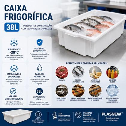 Imagem de Caixa frigorífica 38l açougue carnes peixes container empilhável com alça restaurante box multiuso