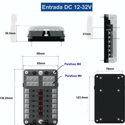 Imagem de Caixa Fusivel Lamina Universal 12 Vias Com Led