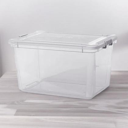 Caixa Grande Organizadora Com Tampa E Travas Plástico 50l Baú Transparente Resistente Robusta - PLASVALE Imagem de Caixa Grande Organizadora Com Tampa E Travas Plástico 50l Baú Transparente Resistente Robusta