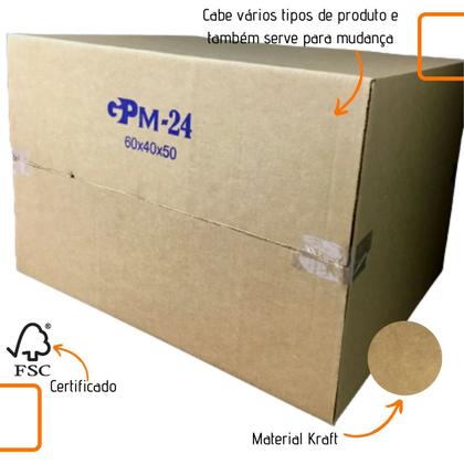 Imagem de Caixa Grande Para Mudanças e Envios de Papelão em Kraft 60x40x50 Kit com 3 unidades Forte e Resistente 