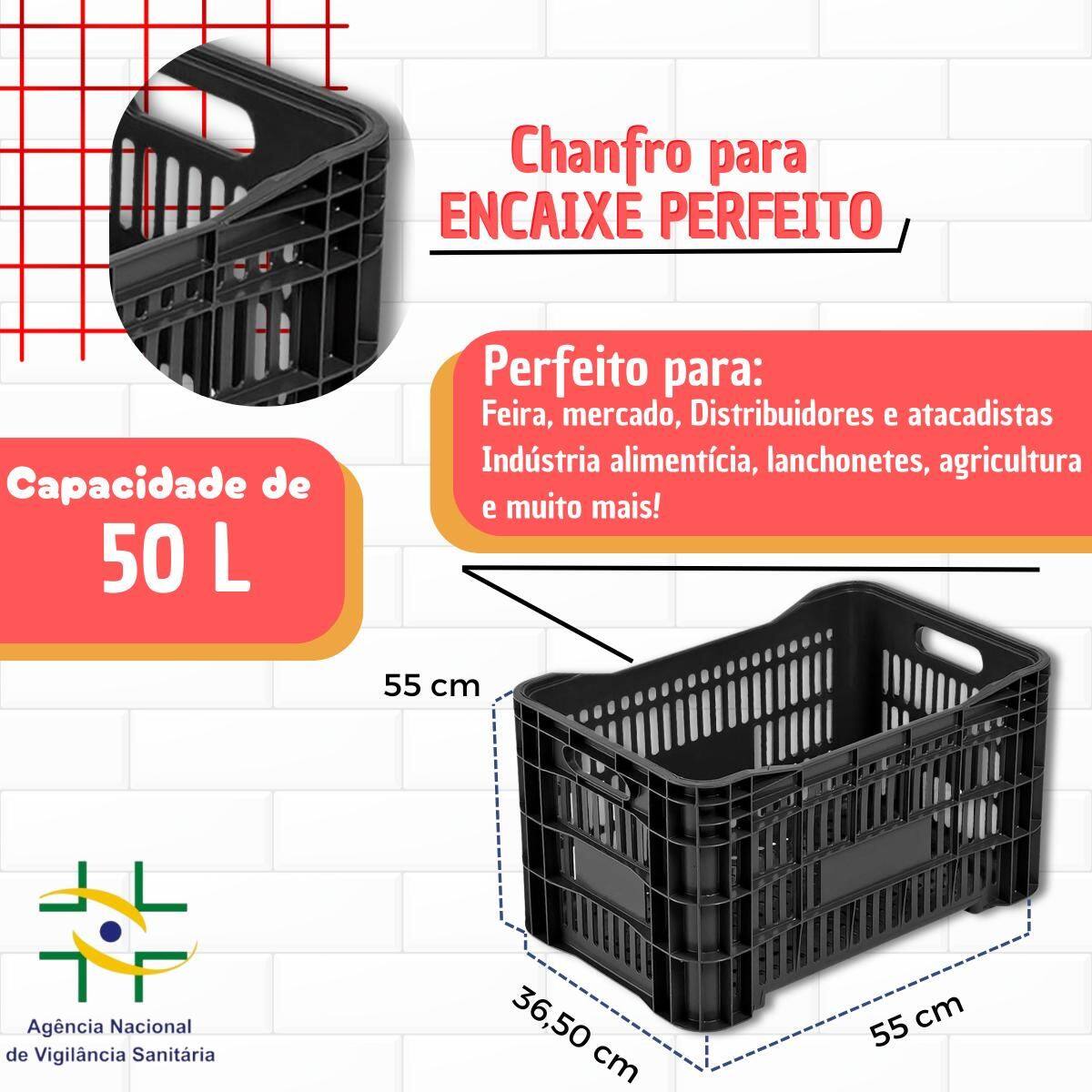 Imagem de Caixa Hortifruti Plastico Agricola 55cmx36cm 50 Lts - Preto