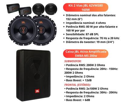 Imagem de Caixa JBL Ativa Amplificada SW8A-MS 200w + 2x100w + Kit 2 Vias JBL 62VMS80 160W