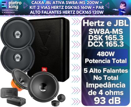 Caixa JBL Ativa SW8A-MS 200w + Kit 2 Vias Hertz DSK165 160w + Par