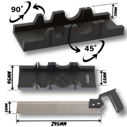 Imagem de Caixa meia esquadria manual kit gabarito serrote serra corta angulos 300mm carpinteiro