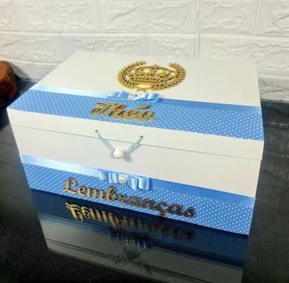 Imagem de Caixa Minhas Lembranças Do Bebê + Nome - AZUL BB BOLINHAS COROA