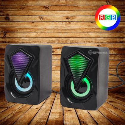 Imagem de Caixa Multimídia LED RGB Com 2 Canais Para PC Notebook Amplificação 6W RMS KPRO800