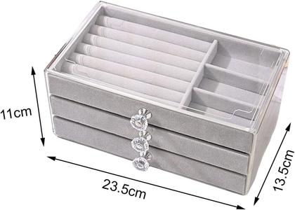 Imagem de Caixa Organizador Acrílico 3 bandejas cinzaLuxo Porta Jóias 
