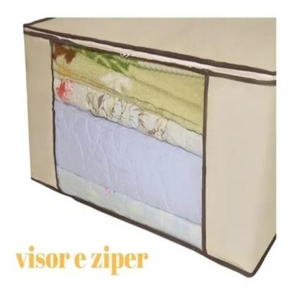 Imagem de Caixa organizador de roupas flexivel com ziper multiuso para guarda roupa cama edredom e closets saco 45x30x20cm