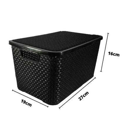 Imagem de Caixa Organizador Rattan Preta Com Alça e Tampa 7L