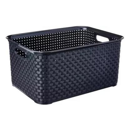 Imagem de Caixa Organizador Rattan Preta Com Alça e Tampa 7L