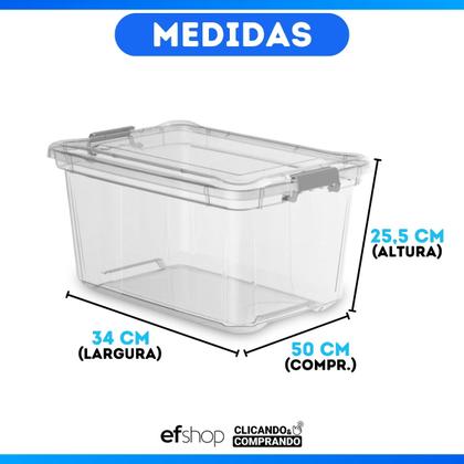 Imagem de Caixa Organizadora 27L Transparente Cesto Com tampa Cristal Escritório Armazem Multiuso