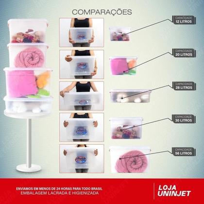 Imagem de Caixa Organizadora 56L Transparente Empilhável Multiuso Casa Garagem Objeto Brinquedo Roupa de Cama Mudança Reforma Organização Apagão