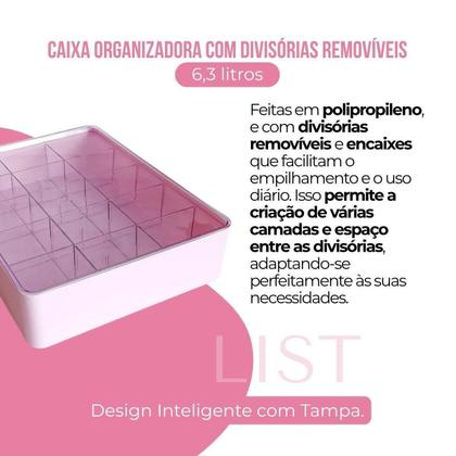 Imagem de Caixa Organizadora 6,3L Com Divisória Tampa Plástica Oferta