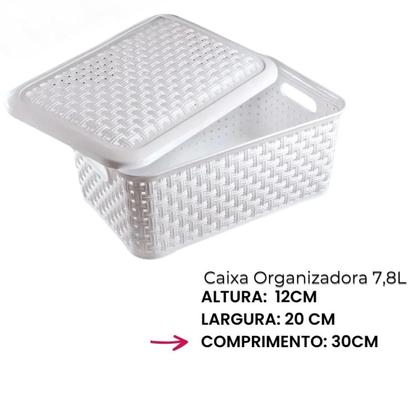 Imagem de Caixa Organizadora Cesto Com Tampa Rattan Porta Objetos 7,8L