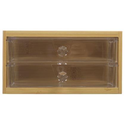 Imagem de Caixa Organizadora Com 2 Gavetas Maquiagem Bambu Acrílico