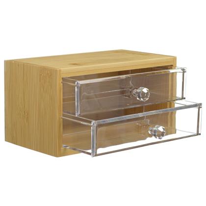 Imagem de Caixa Organizadora Com 2 Gavetas Maquiagem Bambu Acrílico