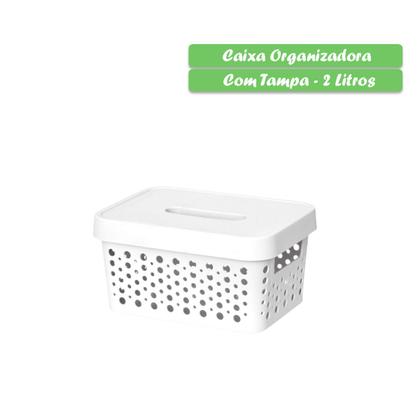 Imagem de Caixa organizadora com tampa 2 litros Objetos Roupas para Armário Multiuso