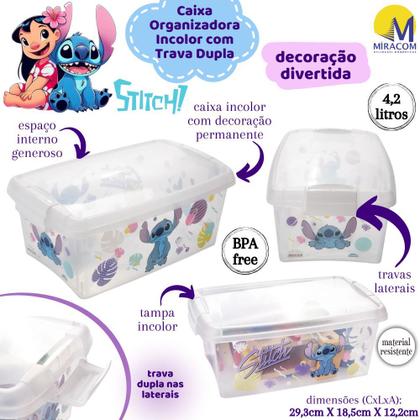 Imagem de Caixa organizadora com travas Stitch 4,2 litros Plasutil ref. 17381