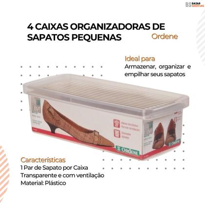 Imagem de Caixa Organizadora De Sapatos Tênis Ordene Pequena Kit C/4