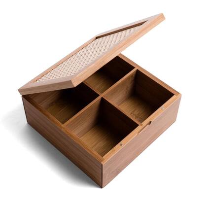 Imagem de Caixa Organizadora Decorativa Bambu 4 Nichos Palha Xadrez