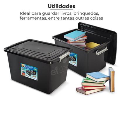 Caixa Organizadora Decorativa Grande Preta Trava 56 Litros Cesta Armazenamento Ração lavanderia - Arqplast Imagem de Caixa Organizadora Decorativa Grande Preta Trava 56 Litros Cesta Armazenamento Ração lavanderia