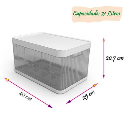 Imagem de Caixa Organizadora Dobrável 21 Litros com Tampa e Alça Divisória Móvel