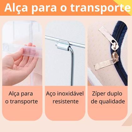 Imagem de Caixa Organizadora Dobrável 66L com Tampa e Zíper Ideal Armazenar Roupas Edredons Toalhas e Closet Guarda Roupa Com Alça