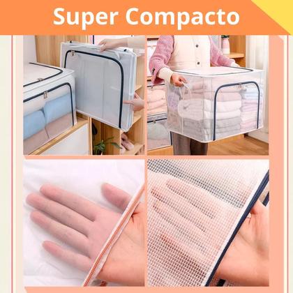 Imagem de Caixa Organizadora Dobrável 66L com Tampa e Zíper Ideal Armazenar Roupas Edredons Toalhas e Closet Guarda Roupa Com Alça