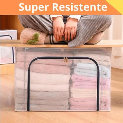 Imagem de Caixa Organizadora Dobrável 66L com Tampa e Zíper Ideal Armazenar Roupas Edredons Toalhas e Closet Guarda Roupa Com Alça