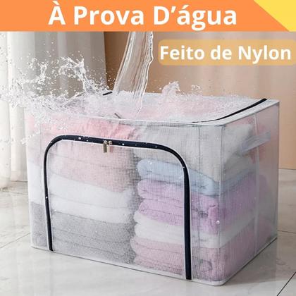 Imagem de Caixa Organizadora Dobrável 66L com Tampa e Zíper Ideal Armazenar Roupas Edredons Toalhas e Closet Guarda Roupa Com Alça