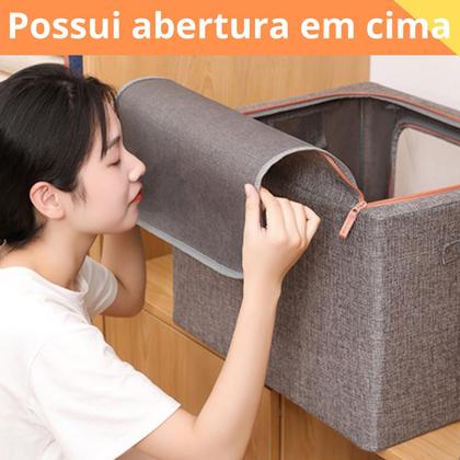 Imagem de Caixa Organizadora Dobrável 66L com Tampa e Zíper Ideal Armazenar Roupas Edredons Toalhas e Closet Guarda Roupa Com Alça