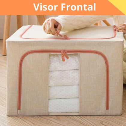 Imagem de Caixa Organizadora Dobrável 66L com Tampa e Zíper Ideal Armazenar Roupas Edredons Toalhas e Closet Guarda Roupa Com Alça