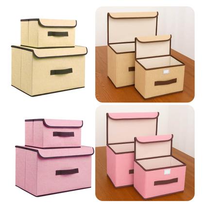 Imagem de Caixa Organizadora Dobrável em Tecido  Kit 2 Unidades com Estrutura Rígida