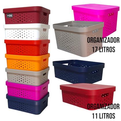 Imagem de Caixa organizadora grande 17 litros cinza qualidade resistente com tampa