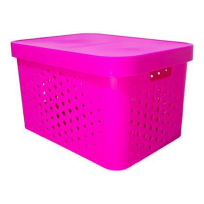 Imagem de Caixa organizadora grande 17 litros pink qualidade resistente com tampa